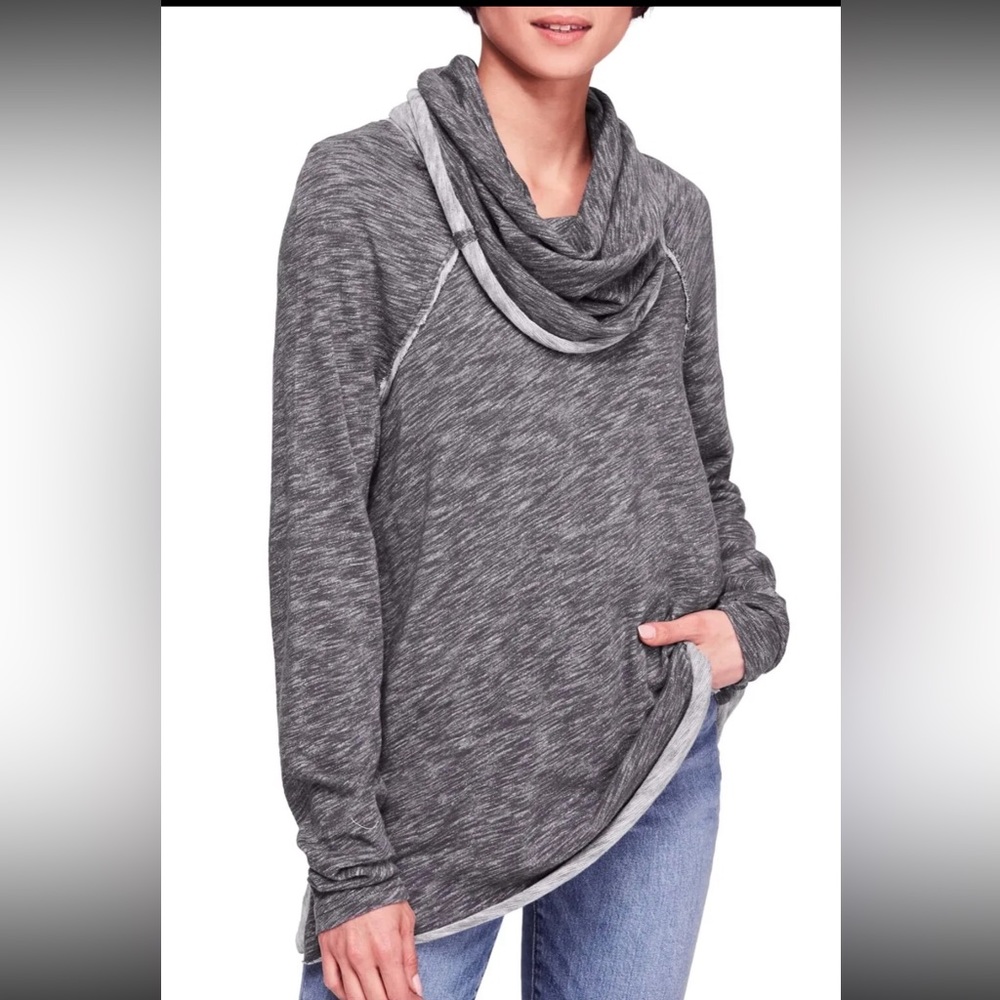 Free People Beach Cowl Neck Top Gray Heathered 100% Cotton Pullover